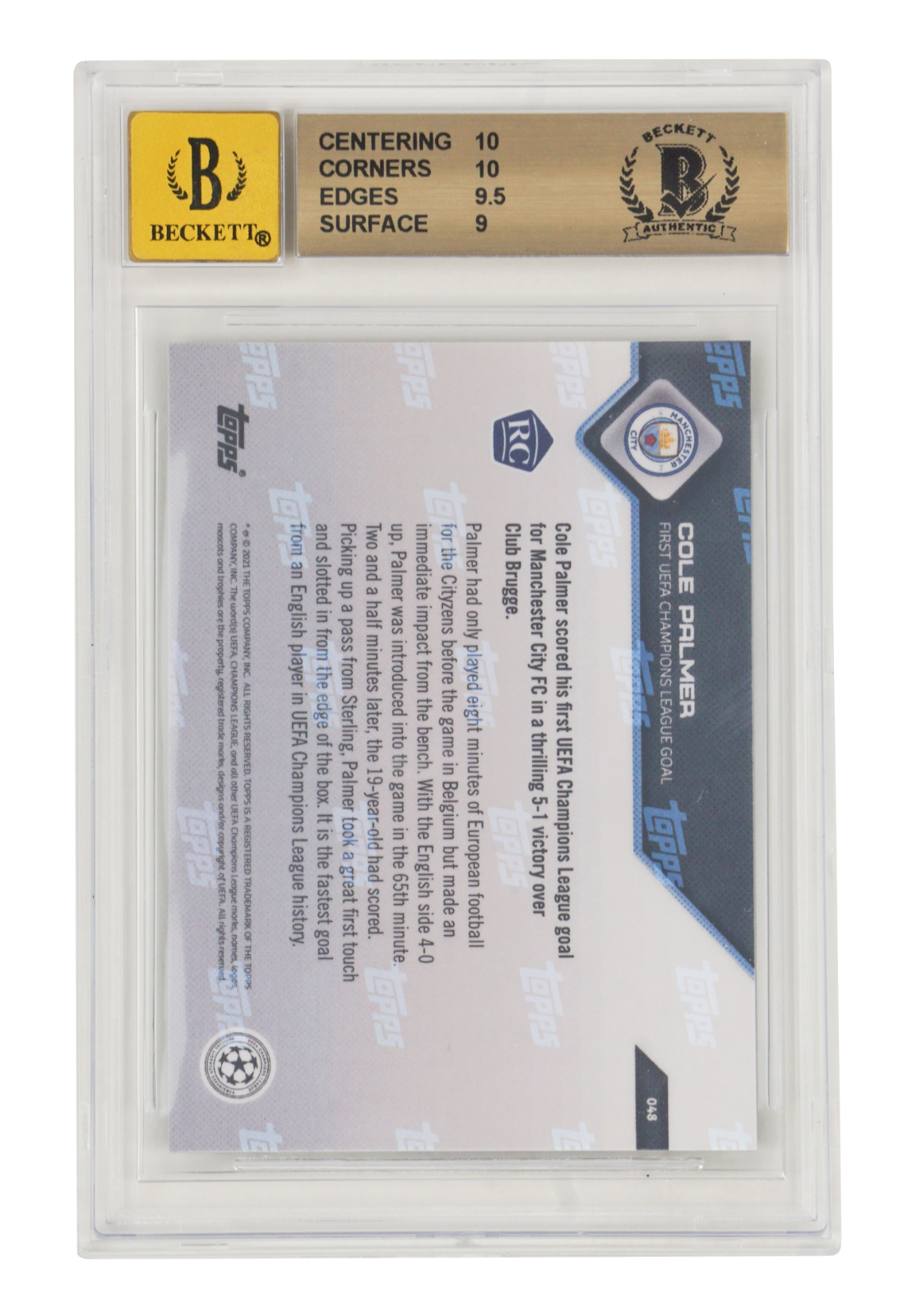 Cole Palmer Signed 2021-22 Topps Now UCL #48 Rookie Card - BGS 9.5 AUTO 10